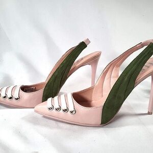 Fenty Puma by Rihanna Pink and Green Slingback laced Heels